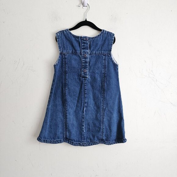 VTG b.t. kids Girls 6X Denim Dress Sleeveless Floral Embroidery Jean Jumper Bows - Picture 4 of 9